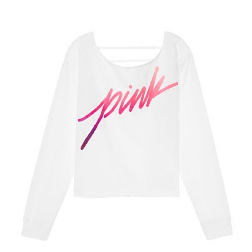 PINK Victoria's Secret White Long Sleeve Tee Pink Logo | Size XS | NWOT